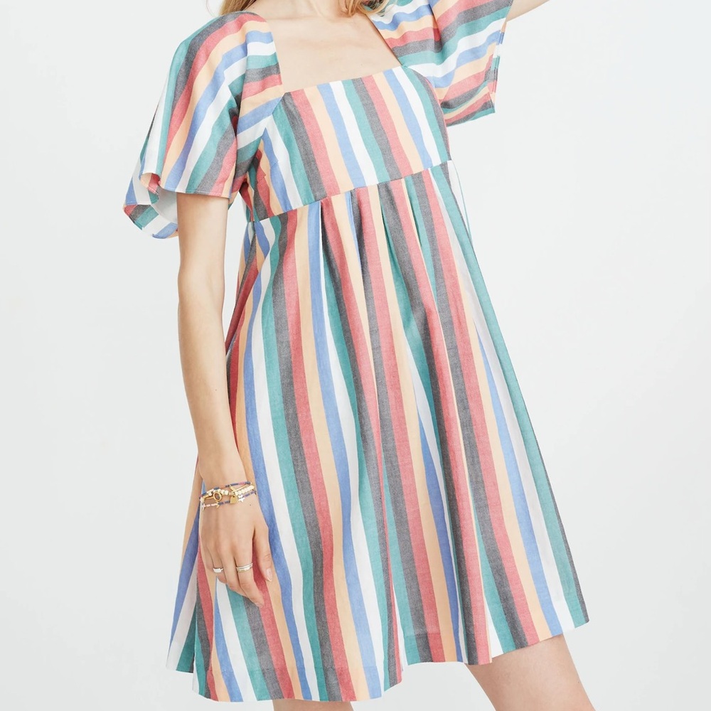 Madewell Square-Neck Mini Dress in Festival Stripe Size Large